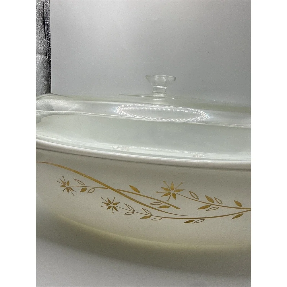 Vintage PYREX 4 QUART Casserole Roasting Golden Honeysuckle w/ Lid 1963-1965